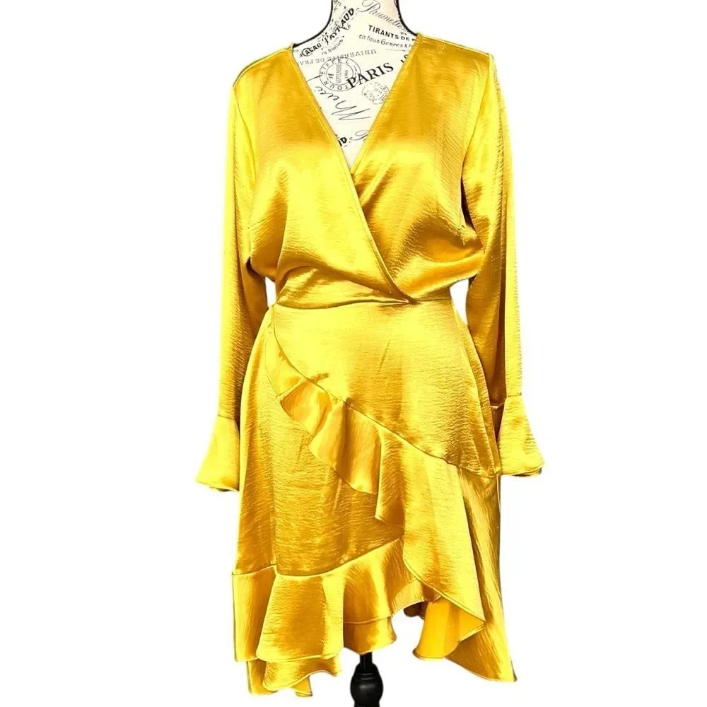 NEW Alexa B Nites Elegant Golden Yellow Wrap Dress in Size 14 - Picture 3 of 13